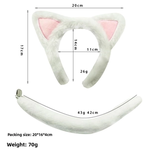 Dettaglio dimensioni del cerchietto con orecchie di gatto in peluche e coda coordinata