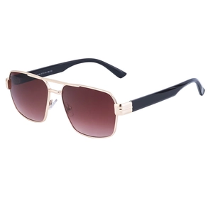 Square aviator sunglasses with gold metal frame and gradient brown lenses for men