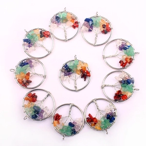 Tree Of Life Pendant Necklace Wire Wrapped Natural Stone Crystal Healing Round Handmade Jewelry For Women Men