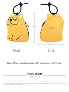 Detail showing the portable cartoon shiba inu pouch with mirror dimensions 15cm x 12.7cm