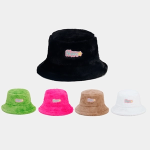 Chapeau Bob Hiver Fausse Fourrure Chaud Épaissi Broderie Lettre Happy Peluche Mode Extérieure Pour Femmes