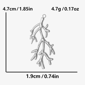 Silver 304 stainless steel coral branch pendant size guide: 4.7cm height and 1.9cm width
