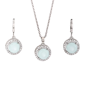 Elegantes silberfarbenes Schmuckset mit hellblauer Zirkonia-Halskette und Ohrringen