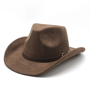 Western Cowboy Hat Suede Wide Brim Retro Fedora With Leather Belt Metal Buckle Vintage Outdoor Unisex