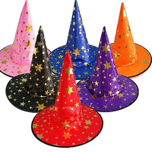 Chapeaux de sorcier classiques pour Halloween avec étoiles dorées en six couleurs vives
