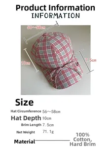 Spécifications de taille pour casquette vichy rouge en coton avec nœud décoratif