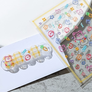 3D Embossed Nail Stickers Self Adhesive Ultra Thin Cartoon Bear Fruit Decals For Manicure Decoration Kawaii Nail Art