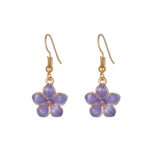 Minimalist purple daisy drop earrings with gold trim and elegant hooks for women