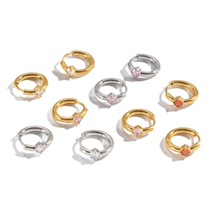 Polished 18K gold plated hoop earrings with colorful round zircon stones in various shades