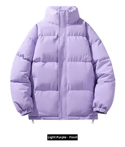 Detail of light purple padded jacket with stand-up collar and elastic cuffs