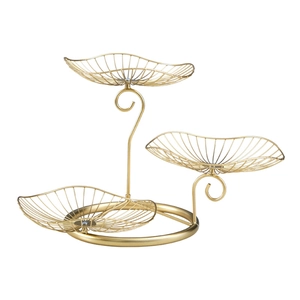 Three-tier golden iron leaf-shaped fruit basket stand for home living room decor