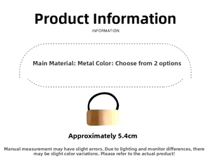 Detailed view of metallic hair tie with brushed finish and 5.4cm size measurement info