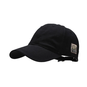 Retro black baseball cap with vintage denim patch, street style headwear for men and women
