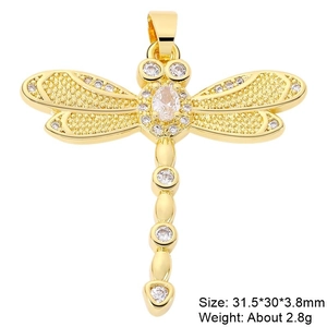 Golden dragonfly pendant with clear zircon inlay and specific size measurements