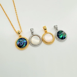 Round Charm Pendant 18K Gold Plated Copper Abalone Shell Mother Of Artificial Pearl For Necklace Bracelet DIY Jewelry Making