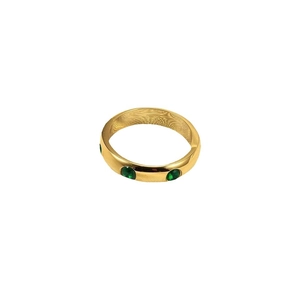 Bague en acier inoxydable plaqué or 18K avec trois pierres précieuses vertes pour femme