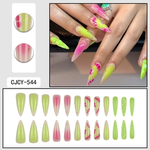 Faux ongles 3D fleurs arc-en-ciel longs stiletto avec un dégradé de couleurs néon vif