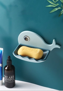 Close-up of whale-shaped double-layer wall-mounted soap dish with drainage tray