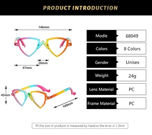 Tableau des tailles détaillé pour lunettes triangulaires montrant largeur et branches
