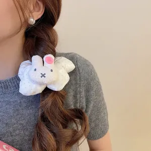 Cute Plush Rabbit Head Hair Scrunchies Polka Dot Fabric Elastic Hair Ties Sweet Hair Rope Accessories For Women Girls
