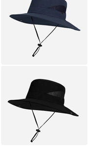 Detail view of quick-dry wide brim sun hats with breathable mesh and windproof drawstrings
