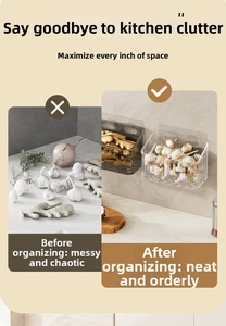 Wall-mounted transparent plastic kitchen organizer with vertical stripes and drainage design