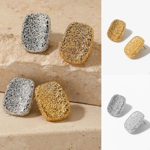 Stainless Steel Rectangle Stud Earrings With Hammered Texture Geometric Minimalist Jewelry Gift For Women