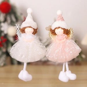 Christmas Angel Girl Doll Pendant Hanging Ornaments Sequin Mesh Skirt Knitted Hat Xmas Tree Decoration Home Festive