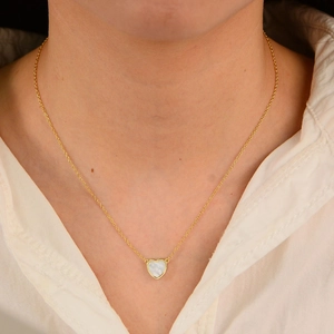 925 silver heart necklace with white mother-of-pearl pendant on gold chain for women