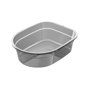 Deep rectangular translucent gray plastic washbasin for laundry and soaking