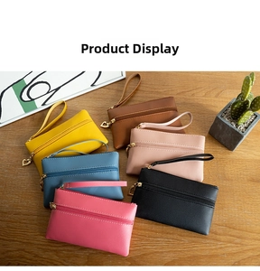 Detail of colorful lychee texture PU leather coin purses with heart shaped zippers