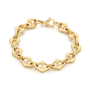 Golden titanium steel rhombus chain bracelet with hollow pig nose link design