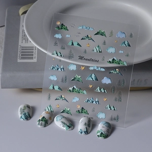 5D Relief Nail Art Stickers Mountain Forest Landscape Patterns Frosted Matte Self-Adhesive Waterproof Decals Manicure