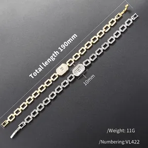 Hip hop geometric square link bracelet with cubic zirconia in gold and silver finish