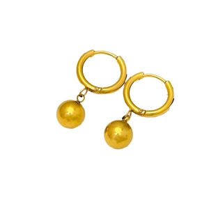 Minimalist gold titanium steel hoop earrings with polished bead drop for women