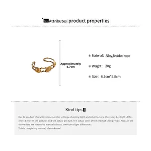 Detailed view of woven rope sun flower cuff bracelet with dimensions and alloy material spec