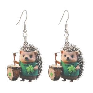 Pendientes de erizo de dibujos animados en acrílico con coloridos motivos de animales
