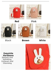 Detail of bunny metal clasp and quilted texture on fashionable crossbody cell phone bag