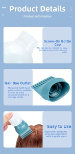 Detail of hair dye applicator bottle with spiral neck and hole-tip comb for easy coloring