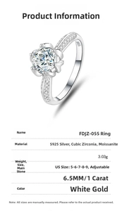 Detail view of S925 sterling silver ring with 1 carat moissanite and adjustable band size
