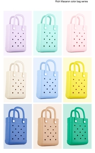 Detailed grid view showcasing a variety of nine colorful macaron EVA beach tote bags