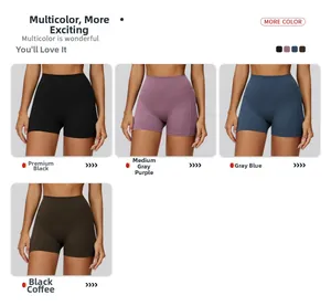 Collage of four colors of high-waisted seamless yoga shorts for women running and fitness