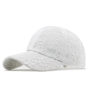 Breathable white lace baseball cap with heart embroidery and mesh for summer sun protection