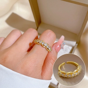 Brass Gold Plated Open Ring With Zircon Inlaid Minimalist Elegant Fashion Adjustable Finger Jewelry For Women