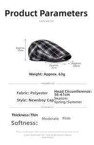 Spécifications de taille et infos sur le matériau de la casquette gavroche à carreaux