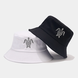 Chapeau Bob En Coton Canevas Broderie Tortue De Mer Protection Solaire Extérieur Décontracté Pour Hommes Femmes