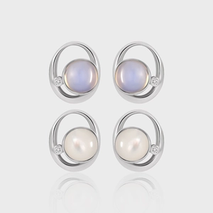 Orecchini A Lobo Tondi Cavi Con Perno In Argento 925 Opale Madreperla Zircone Gioielli Eleganti Donne