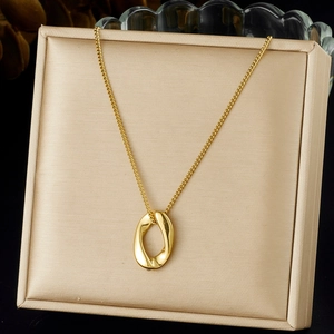 Pendant Necklace Gold Plated Stainless Steel Twisted Oval Mobius Loop Geometric Jewelry For Women Elegant Minimalist Style