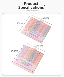 Detailed size specifications for 12-color soft highlighter set with dual-tip options