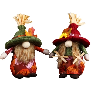 Cute harvest festival faceless gnome dolls with maple leaves and sunflowers for desk decor